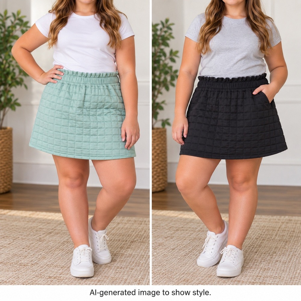 Wonder Nation Girls Plus 18 XXL 2-Pack Quilted Skirts Black Green Paperbag Waist